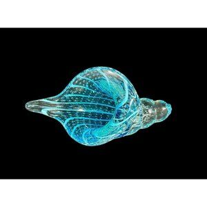 Australian Shell Wave Art Glass Seashell Controlled Bubble Artisan Blue White 9"